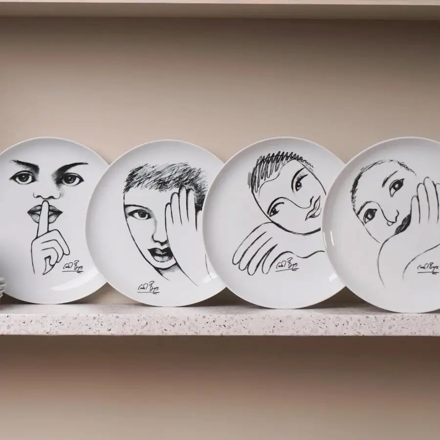 DINNER PLATE SET OF 4 - heritage sketchbook mix