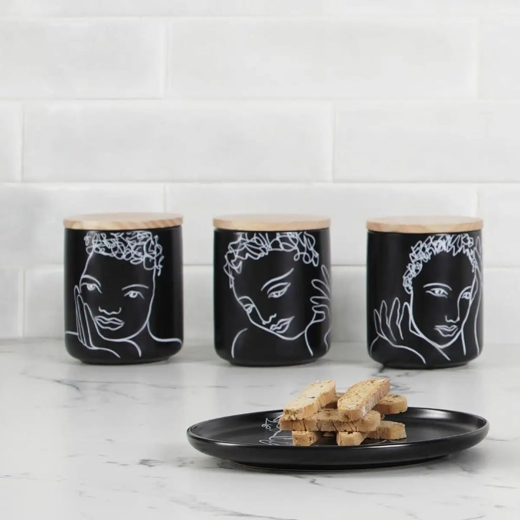 CANISTER SMALL SET OF 3 - sketchbook black mix