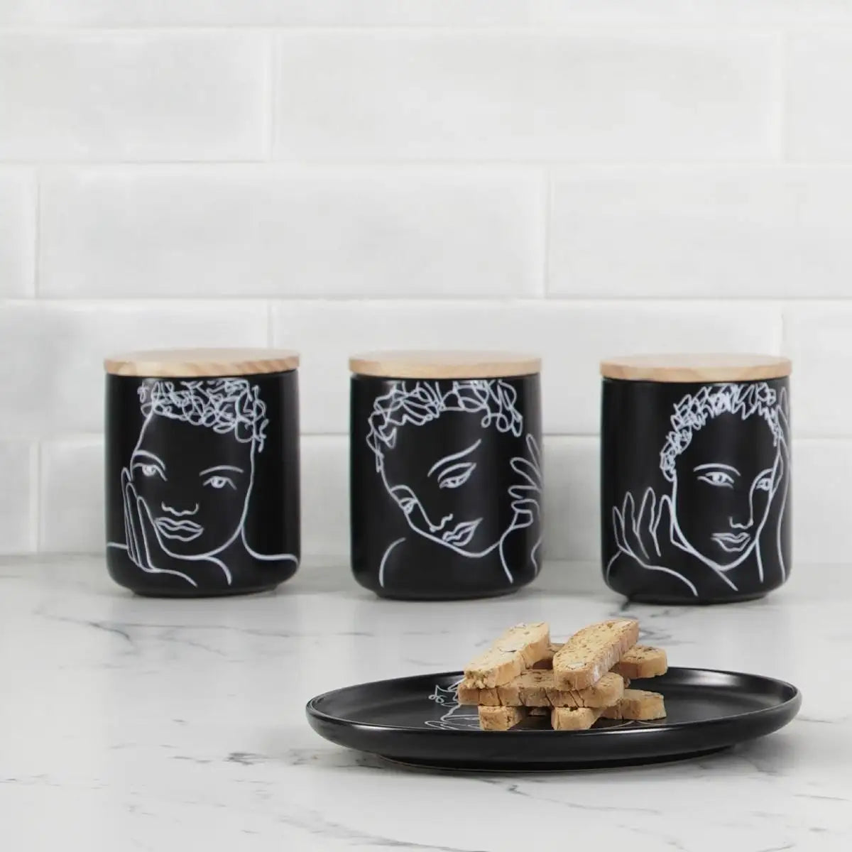 CANISTER SMALL SET OF 3 - sketchbook black mix